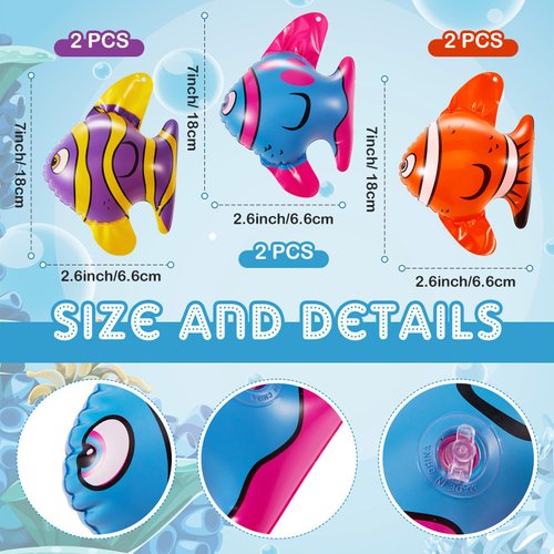 Outus Inflatable Fish Colorful Fish Balloons Fish Tropical Balloons Fish Birthday Decorations for Pool Sea Ocean Animal Theme Party Decorations, Blue Purple Orange (6 Pcs)