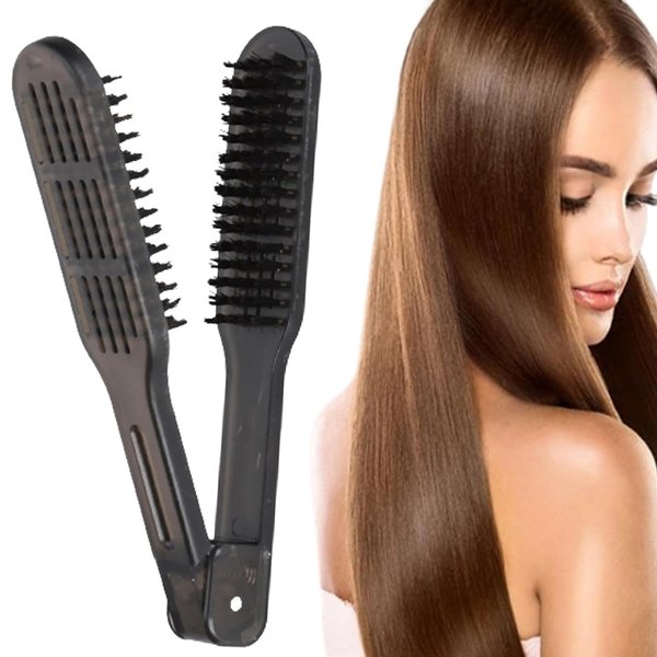 Garqitwan Hair Brush, Double Sided Straightening Detangler Comb, Boar Bristle Hair Brush for Smoothing and Straight Hair Styles, Black-brown