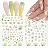 12 Sheets Spring Daisy Nail Art Stickers 3D Self-Adhesive Nail Supplies Flower Leaf Nail Stickers with Nail Design Yellow White Flowers Nail Decals Floral Nail Art Design for Women Girls DIY Nail