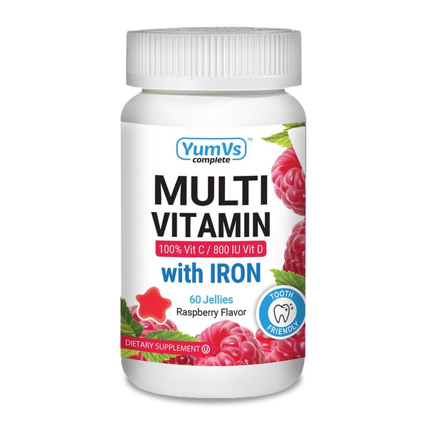 YumVs Complete Multivitamin and Multimineral w/ Iron Jellies (Gummies), Berry Flavor (60 Ct); Daily Dietary Supplement for Men and Women, Vegetarian, Kosher, Halal, Gluten Free