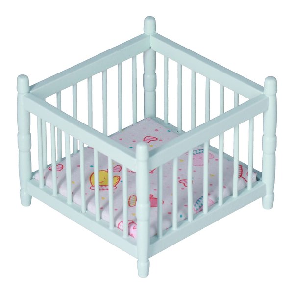 1:12 Scale Wooden Doll House Baby Bed DIY Miniature Doll House Mini Furniture Accessories with Mattress Square Bed Blue Children's Day Gift
