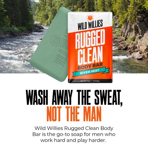 Wild Willies Moisturizing Mens Bar Soap - Bath Soaps with Shea Butter for Odor Protection - Natural Body Bar for Men - River Mist Scent, 3 Pack