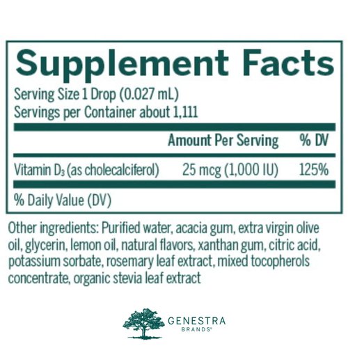 Genestra Brands D-Mulsion 1000 - Liquid Vitamin D Supplement - Natural Lemon Flavor - 1 Fl Oz