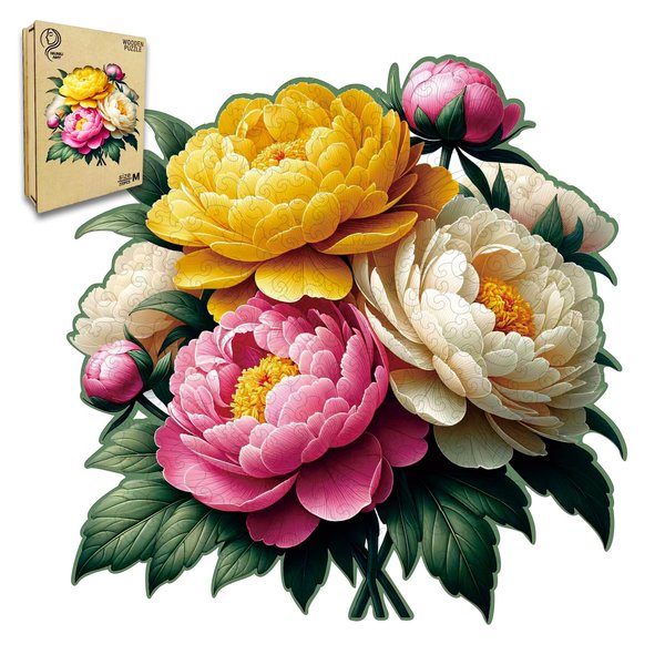 NIUNIUAMY Wooden Puzzle, Multi-Color Peony Flower, Adult Wooden Puzzle, Colorful Wood Carving Puzzle Designed for Family and Friends, 11 * 11 inches, 200 Pieces (Medium)