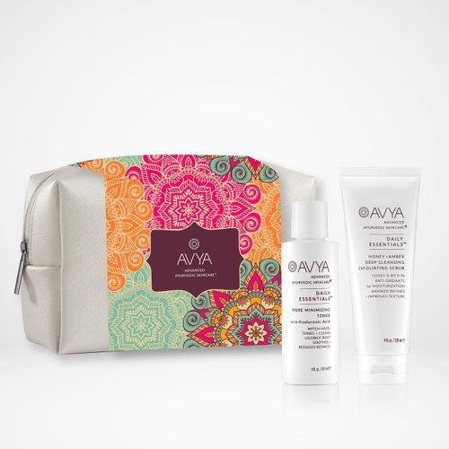 Avya Deep Cleansing Duo - Honey Amber Scrub 4oz. + Toner 4oz. - Deep Cleansing with Honey's Antioxidant Power/Toner Infused with Hyaluronic Acid
