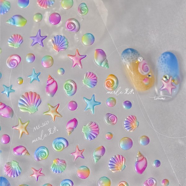 5D Embossed Shell Starfish Nail Art Stickers Decals Self Adhesive Marine Life Nail Decals Spring Summer Nail Art Decorations Supplies Ocean Theme Nail Adhesive Sliders for Women Girls DIY Nail Salons