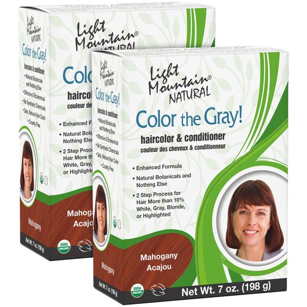 Light Mountain Henna Hair Color & Conditioner, Color the Gray - Mahogany Hair Dye, 2-Step Chemical-Free, Semi-Permanent Hair Color for White, Gray, and Blonde Hair + 4 Hair Clips