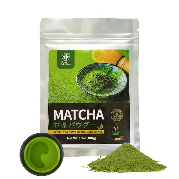 TIAN HU SHAN Matcha Green Tea Powder 3.5oz/100g, Matcha Culinary Grade For Lattes, Cooking, Baking