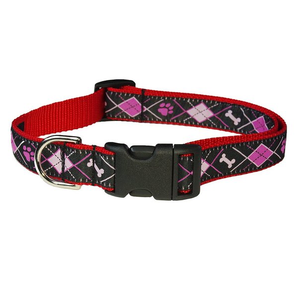 Medium Black Argyle Dog Collar: 3/4" Wide, Adjusts 13-20" - Made in USA.