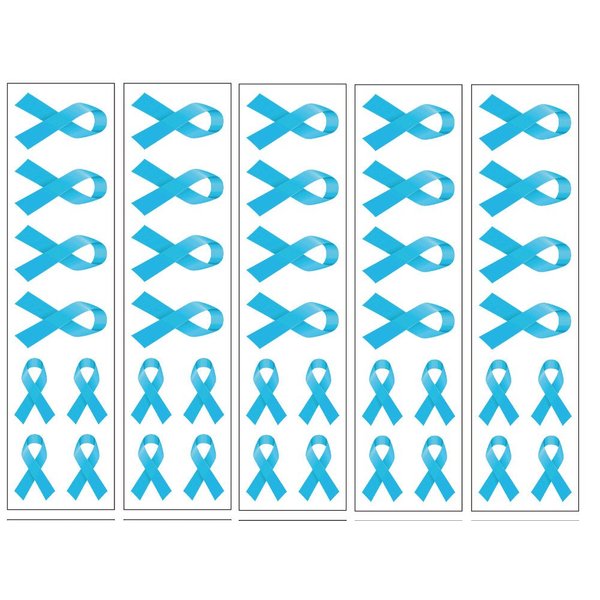 40 Light Blue Ribbon Temporary Tattoos: Prostate Cancer, Stroke, Heart Disease Awareness Tattoo
