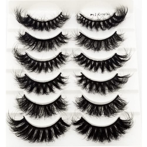 HBZGTLAD 6 Pairs False Eyelashes Cat-Eye Fluffy Faux Mink Lashes 8D Wispy Lashes Pack Dramatic Long Thick Volume Eyelashes (Mix-03)