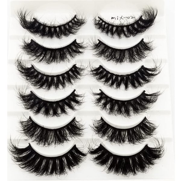 HBZGTLAD 6 Pairs False Eyelashes Cat-Eye Fluffy Faux Mink Lashes 8D Wispy Lashes Pack Dramatic Long Thick Volume Eyelashes (Mix-03)