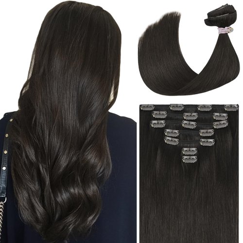 Ukira Dark Brown Hair Extensions Clip in Real Human Hair, 15 Inch 70g 7pcs Clip in Hair Extensions Real Human Hair, Ntural Straight Remy Human Hair Extensions Clip ins for Women