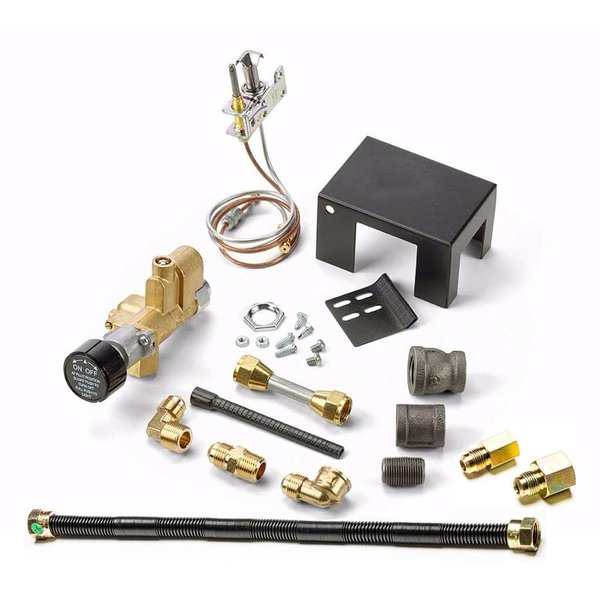 Dreffco Gas Safety Pilot Kit - Vented Gas Log Fireplace Safety Pilot Kit for Natural Gas - 90000 BTU Output, Includes Non-Whistle Flex Line (Burner Not Included)
