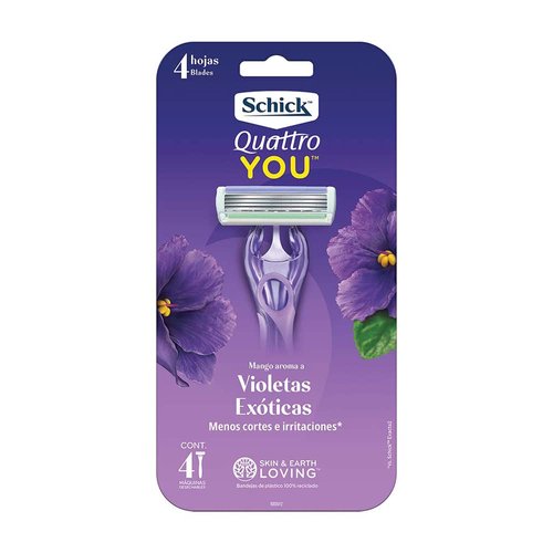 Schick Quattro Womens You Exotic Violet Blooms Disposable Razor for Women, 4 Count (Pack of 1)