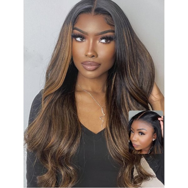 UNICE Bye Bye Knots Pre Everything Glueless Wig Balayage Brown 7x5 Lace Front Wigs Human Hair Body Wave Pre Plucked Pre Cut Bleached Knots Ready to Go Human Hair Wig 150% Density 18 inch
