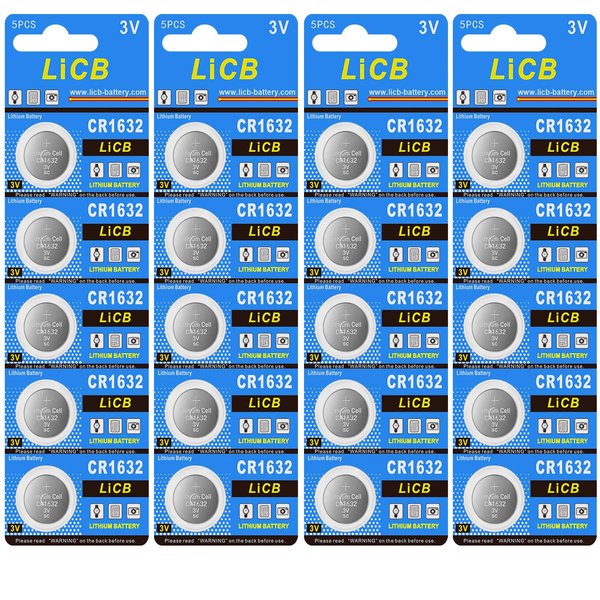 LiCB 20 Pack CR 1632 Batteries, Long-Lasting & High Capacity CR1632 Lithium Battery,3 Volt CR1632 Coin & Button Cell for Car Remote & Key Fob