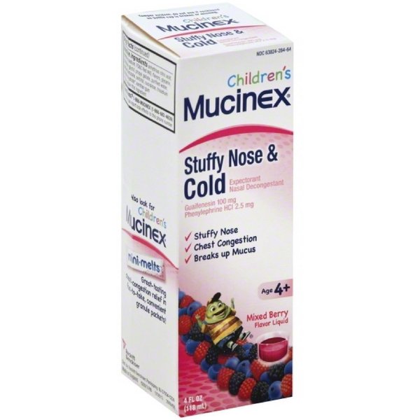 Mucinex Children's Stuffy Nose & Chest Congestion Liquid, Mixed Berry, 8oz (2 x 4oz)