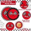 Justforjoyful 96Pcs Race Car Party Plates and Napkin Red Racing Car Party Supplies Black Checkered Flag Dessert Plate Racing Dinnerware Tableware Set for Kid Boy Birthday Baby Shower Home Party Decor
