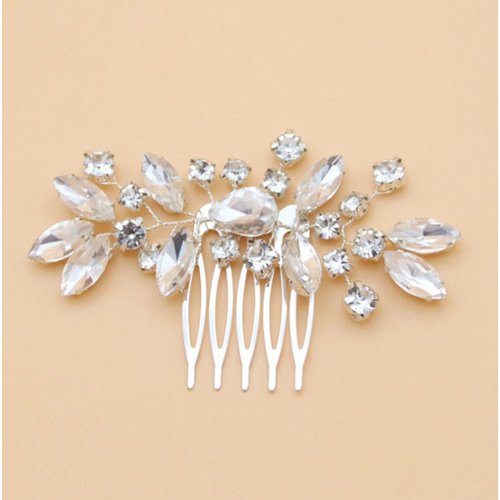 CASOLVX Handmade Crystal Comb Silver Bridal Hair Comb Wedding Hair Accessories Rhineau Hairpins Bridal Hair Clips Bridesmaid Gifts for Bridel,Women and Bridesmaid. (Silver)