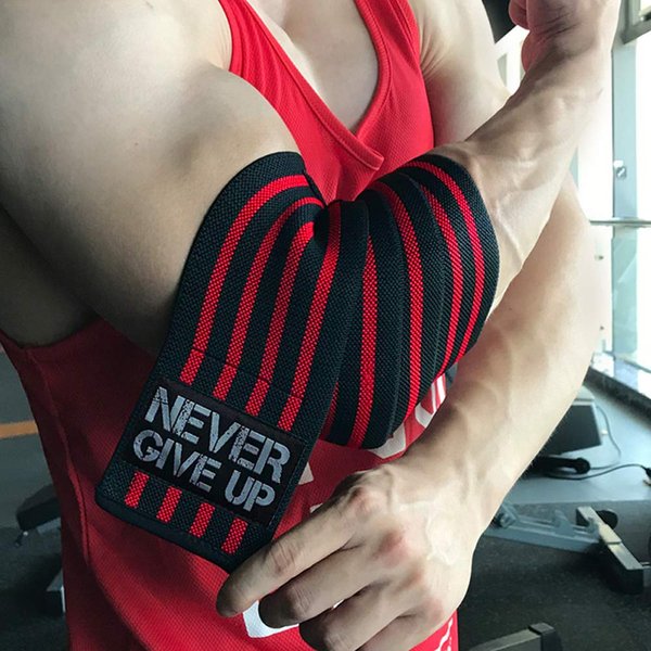 HYFAN Professional Elbow Wraps Elastic Straps Brace Support Protector for Weightlifting Workout Bodybuilding Gym Fitness (Four Stripe, Red)