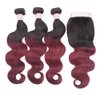Feelgrace Hair Ombre Brazilian Body Wave Bundles with Closure 4x4 Free Part Two Tone Ombre Human Hair Weave 1B/99J Ombre Remy Hair Extension 14 16 18 with 12