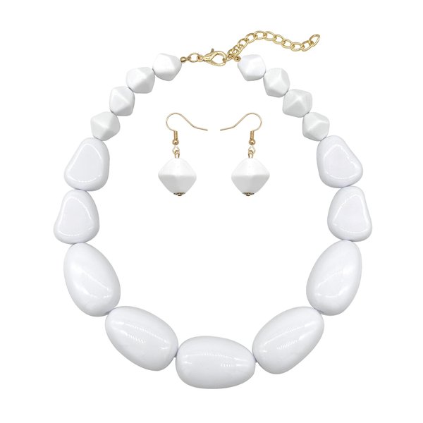 JHWZAIY White Beads Necklace, Costume Jewelry For Women Strand Necklaces, Acrylic African Beaded Necklace Chunky Statement, Halloween Necklaces (02 Necklace earrings set)