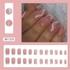Pink French Tip Press on Nails Medium Square Fake Nails Glitter Wavy Stripe Acrylic Nails Reusable Coffin Nails with Glue on Nails Full Cover Stick on Nails for Women DIY Charm Manicure
