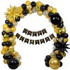 2025 New Year Balloon Arch Party Decorations, 18" 10" Black and Gold Balloon Garland Arch with Happy New Year Banner for 2025 New Year Party Decorations NYE Party Supplies 2025