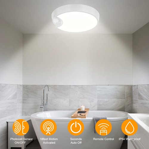 DEEPLITE Battery Ceiling Light Motion Sensor Rechargeable Wireless Shower Light with Remote,5500K 8000mAh,Timing,7.8in Motion Activated Overhead Lighting for Closet Bathroom Hallway Porch