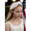 Gmmidea 4th of July Headband for Women Girls American Flag Pearl Knotted Headband Red White Blue Beaded Crystal Top Knot Headband USA Independence Day Hair Band