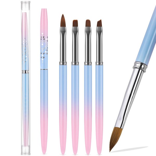 JASSINS Nail Clean Up Brushes,4PCS Gel Polish Nail Brushes Manicure Tools,For Nail Art Design Pen Painting DIY and Cleaning Nail Polish Mistakes on the Cuticles (PINK TURNS BLUE)