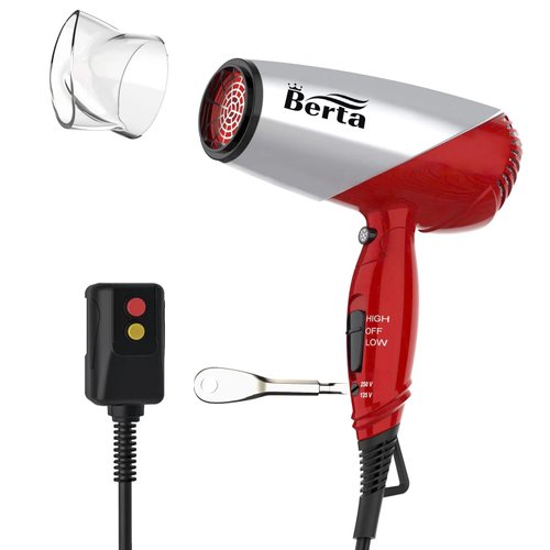 BERTA -Hair-Dryer-Dual-Voltage-Travelling-Hair-Dryer,Ionic Hair Dryer, Foldable Hair Dryer Silver Color…