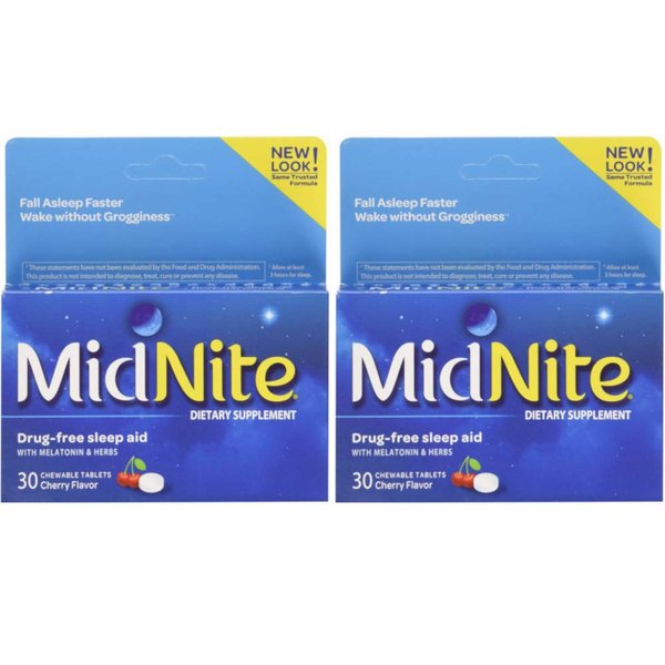 MidNite Sleep Aid for Occasional Sleeplessness, 30 Chewable Cherry Tablets (Value Pack of 2)