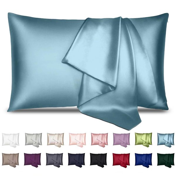 INSSL Silk Pillowcase for Women, Mulberry Silk Pillowcase for Hair and Skin and Stay Comfortable and Breathable During Sleep Silk Pillow Cases (Blue Gray,Standard)