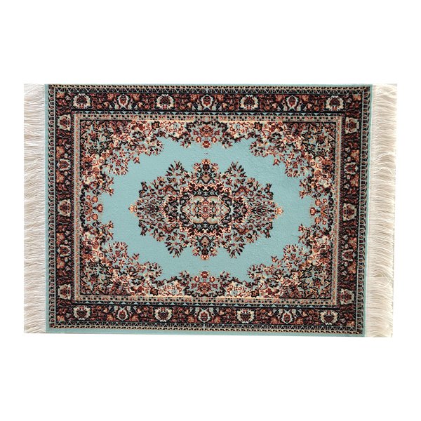 Turquoise Dollhouse Rug, Miniature Doll House Accessory, Carpet for 3” to 12” Dolls, 10x7, Rectangle, Toy Carpeting Decor
