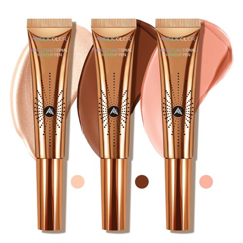 Anglicolor 3PCS,Contour Stick bronzer,Liquid Blush,Highlighter,Long Lasting Smooth Lightweight Beauty Wand Set,Vegan & Cruelty-Free (01+02+05, 1.27fl oz)