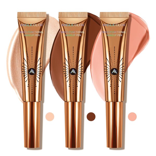 Anglicolor 3PCS,Contour Stick bronzer,Liquid Blush,Highlighter,Long Lasting Smooth Lightweight Beauty Wand Set,Vegan & Cruelty-Free (01+02+05, 1.27fl oz)