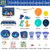 HJINGY 265 PCS Dinosaur Party Decorations, Blue Dinosaur Birthday Party Supplies for Boys Include Dinosaur Balloons, Customized Backdrop, Happy Birthday Banner, Tablecloth, Plates, Cake Toppers