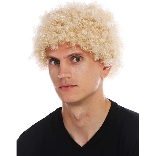 Wiwige Blonde Afro Wig for Men Short Curly Halloween Disco Rock Wig Heat Resistant Synthetic Wigs with Wig Cap