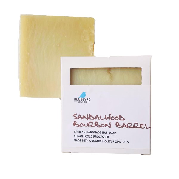 BLUEBYRD Soap Co. Sandalwood Bourbon Soap Bar | Moisturizing Soap Wash for Face, Body, and Hands | Vegan and Paraben Free | Sandalwood Bar Soap Moisturizing Shea Butter & Olive Oil (BOURBON)