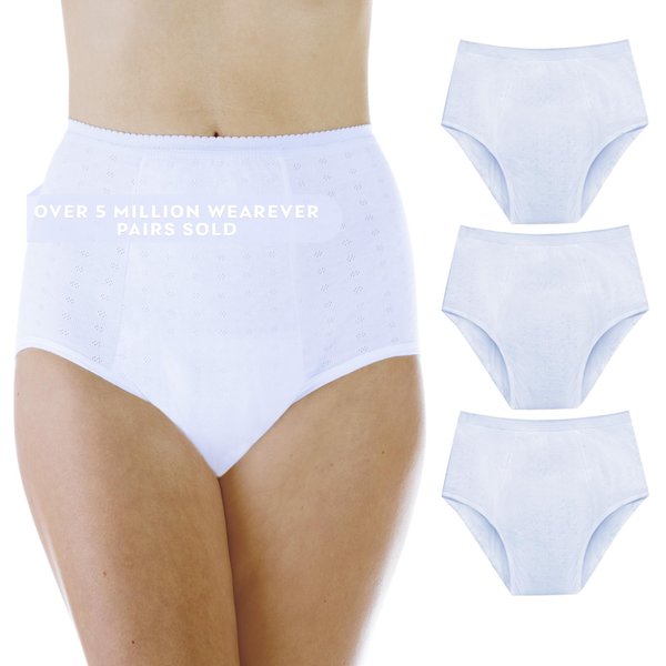 Wearever Women's Incontinence Underwear for Bladder Control with Super Absorbency - Reusable & Washable Leak Proof Underwear for Women - (Pack of 3) (White) (5X) (Fits Hip 55-57")