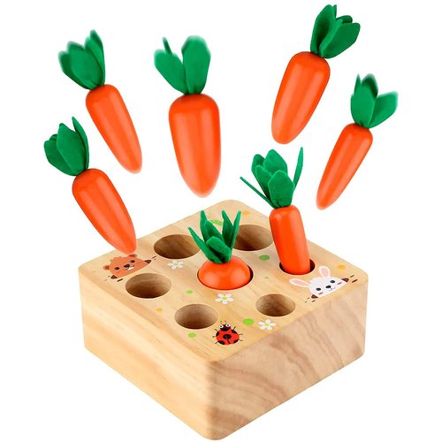 RECHIATO Montessori Toys for 1 Year Old, Carrot Shape Size Sorting Game, Wooden Easter Baby Toys for Babies 6-12 Months Fine Motor Skills Development Age 1-5, Easter Party Favors for Kids