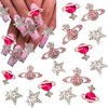 COOSLIM 15PCS Pink Planet Nail Charms 3D Star Nail Art Charms Pink Saturn Planet Nail Gems Silver Dangle Star Charms for Nails Art Shiny Starlight Y2K Style Nail Decoration for Manicure Design 2