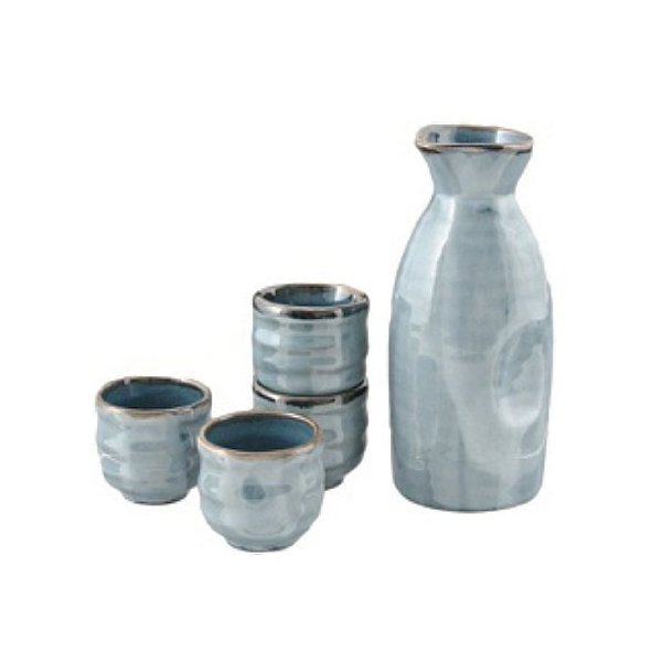 Japanese 5 pc Sake Set Lt Blue