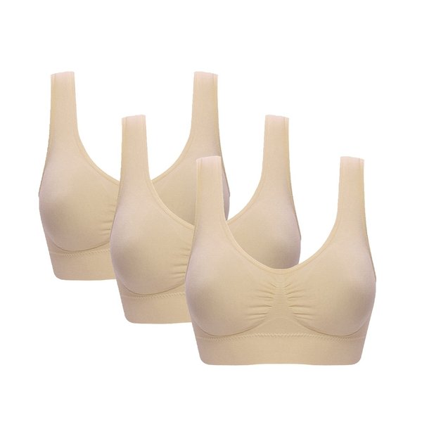 Vermilion Bird Women's 3 Pack Seamless Comfortable Sports Bra with Removable Pads Beige 4XL