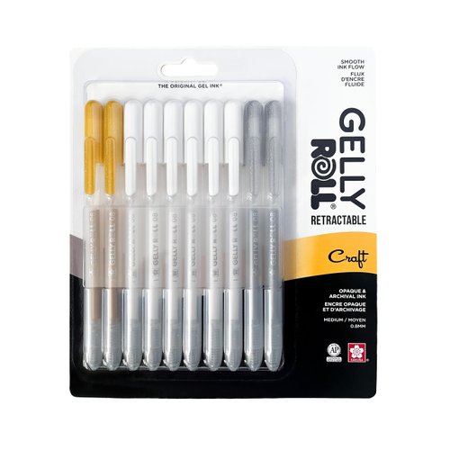 SAKURA Gelly Roll Retractable Gel Pens Colored - Opaque Color Set - Medium Point Ink Pen for Journaling, Art, or Drawing - Colored Gel Pens with White, Gold & Silver Ink - 10 Pack