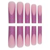 Glitter French Tip Press on Nails Long Square Fake Nails Purple Glitter Tip Design Artificial Nails Frosted Pink Glue on Nails Coffin False Nails Reusable Stick on Nails Acrylic Nails for Women 24Pcs