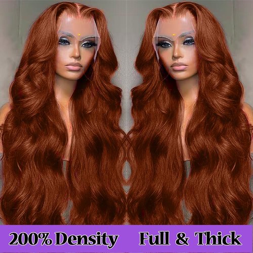 KTOOYKE 13x6 Reddish Brown Lace Front Wigs Human Hair Pre Plucked 26 Inch 200% Density Body Wave Hd Lace Front Wigs Human Hair Colored Copper Red Lace Frontal Wigs Human Hair 13x6 Brown Glueless Wigs