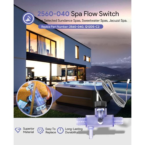 sixcow 2560-040 Flow Switch for Sundance Spas, Jacuzzi Hot Tub and Sweetwater Spas, Q-12DS-C2 Replacement Part